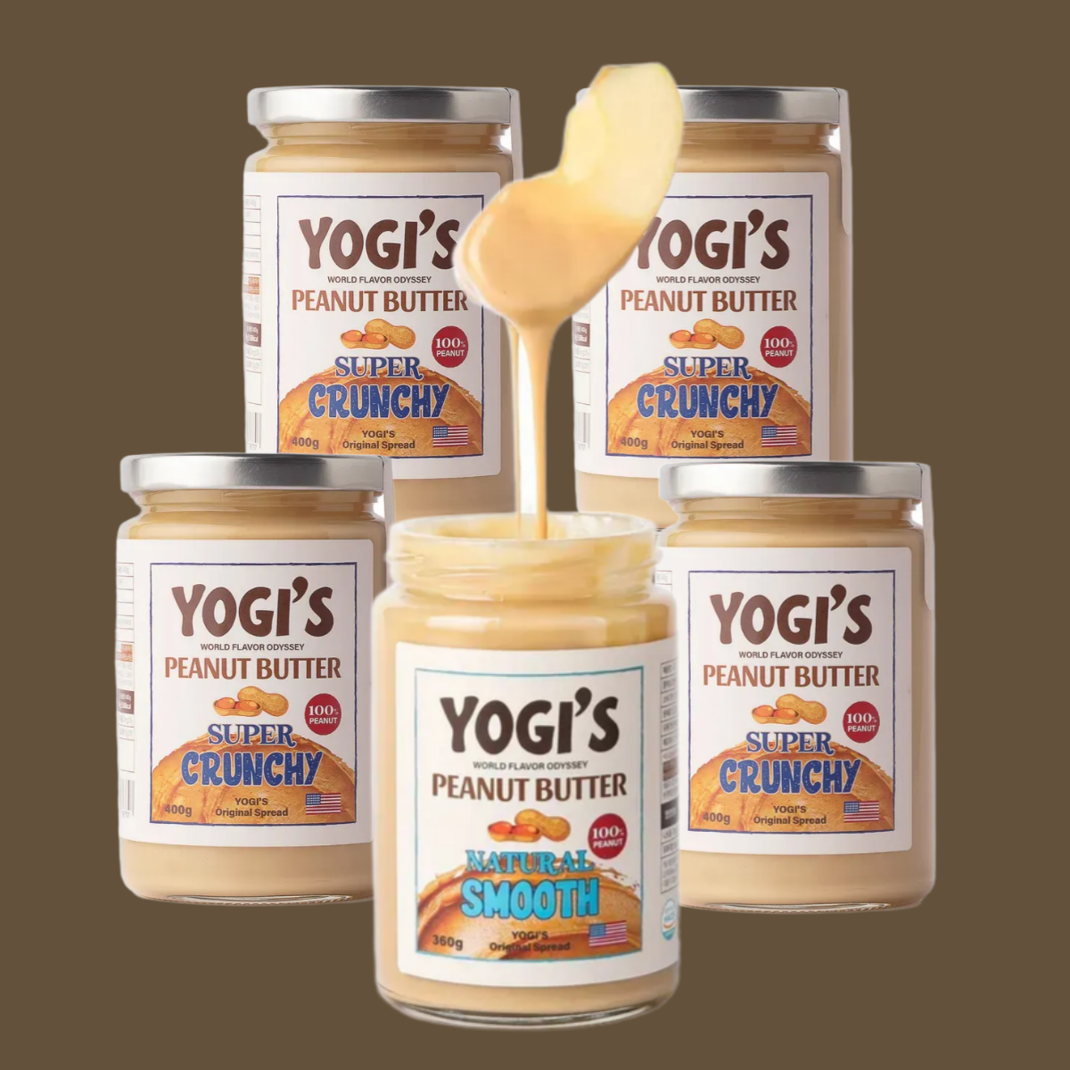 요기스 4+1병 100% 무첨가 무가당 Non-GMO 땅콩버터 땅콩잼 360g 하이올레익 땅콩