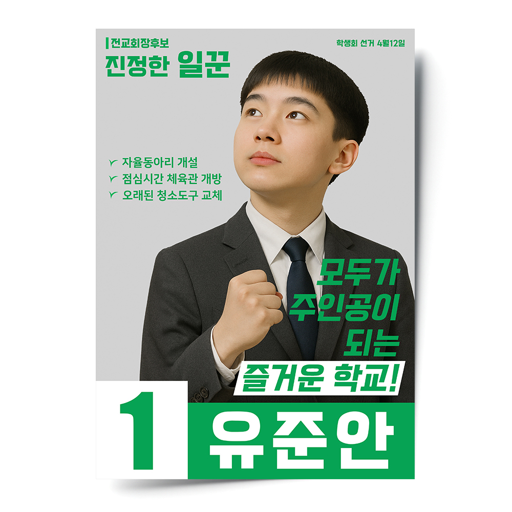 전교 회장 부회장 선거 포스터 벽보 디자인 맞춤제작 A4 - 상세 이미지 5