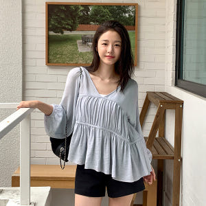 [투데이Pick]  블린 여리핏 셔링 쉬폰 블라우스 bs7580 착용 후기 | 사이즈/핏 총정리 - 상품 이미지 1