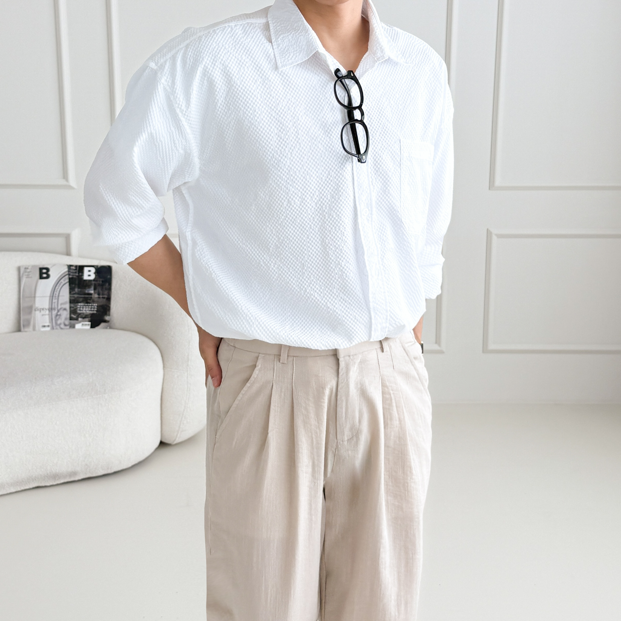 남자시어서커셔츠 시어서커긴팔셔츠 - 상세 이미지 2