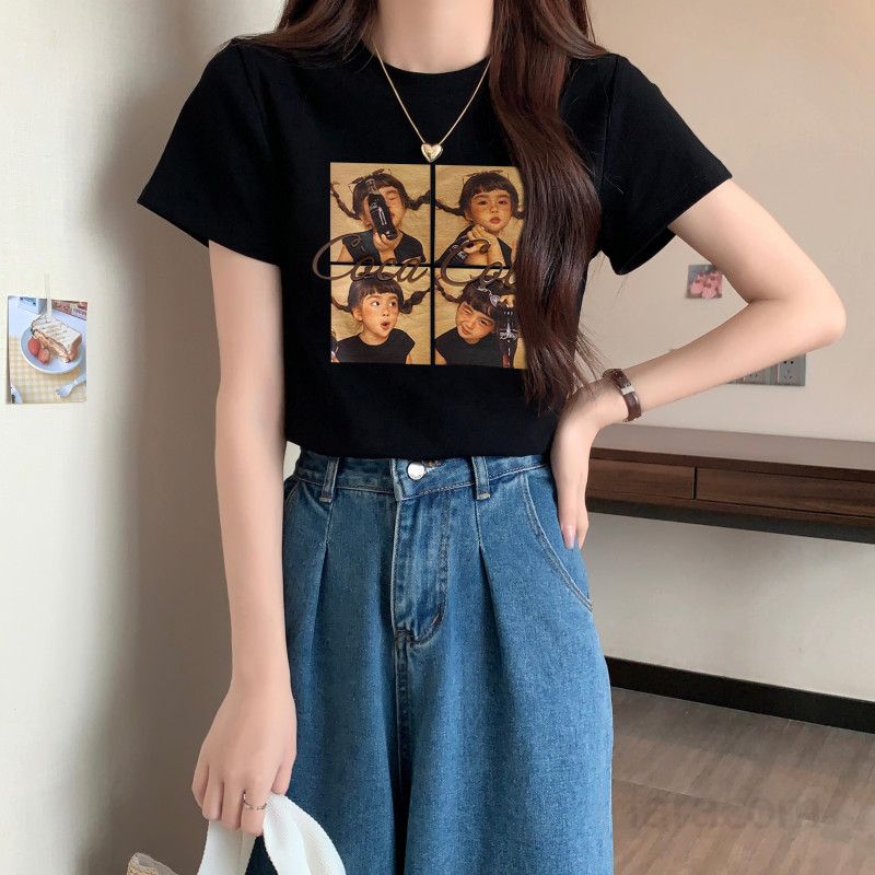 여성용 라운드넥 프린트 반팔 티셔츠 여름 슬림핏 스타일리시한 데일리 패션 탑스 시원하고 편안한 착용감의 캐주얼 - 상세 이미지 5