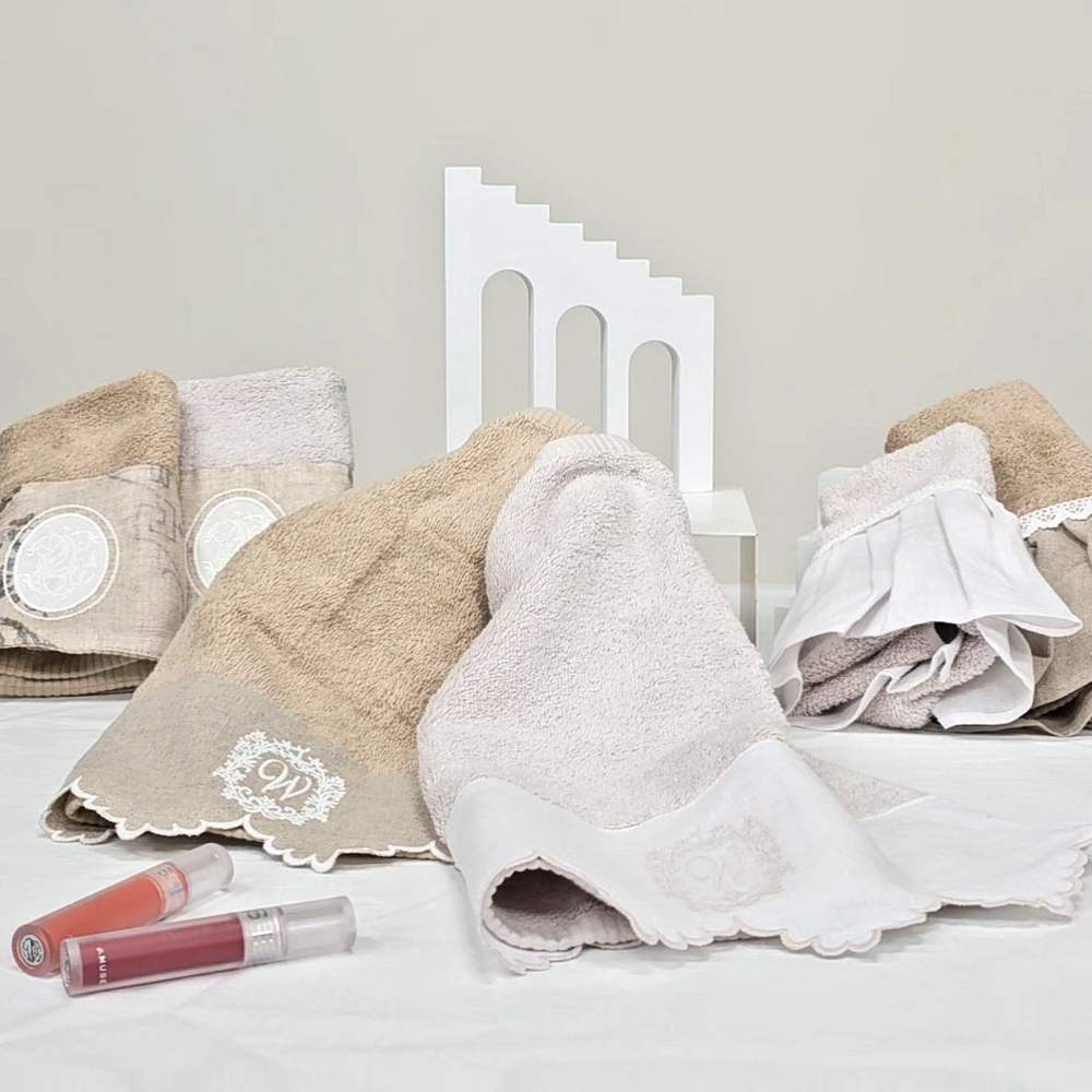 프렌치 자수 핸드 타올 6타입 택1 고리형 주방타올 주방수건 답례품 수건