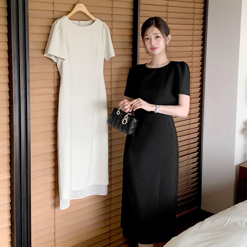 [자체제작] 쉬폰 레이어드 H라인 롱 원피스 op16106