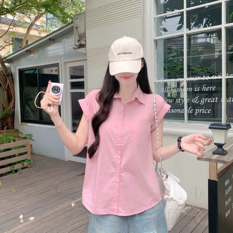 여자 여름 민소매 폴로카라 루즈핏 면100 셔츠 포켓 데일리 베이직 캐주얼 바캉스룩 23D3857-1 - 상세 이미지 5