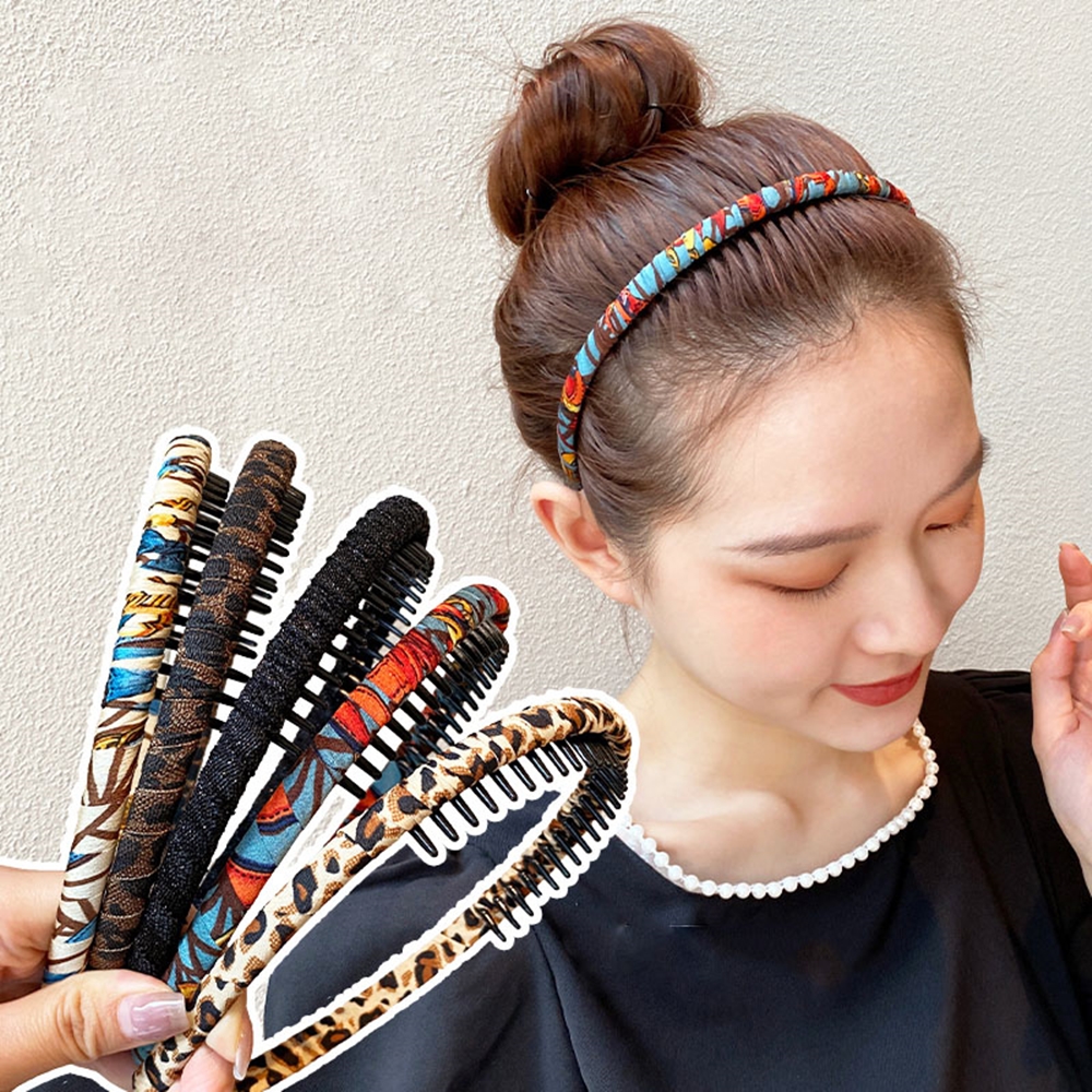 프린팅 빗살 헤어띠 머리띠 밴드 헤어 플라스틱 여성 귀안아픈 천 얇은 이미지 7