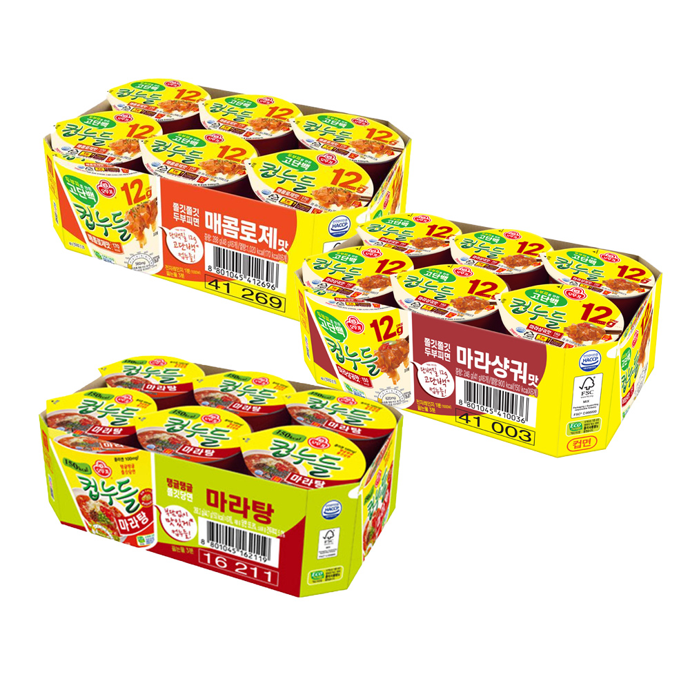 [6+6+6] 오뚜기 고단백 컵누들 매콤로제맛 6개+마라샹궈맛 6개+컵누들 마라탕 6개 외 11종