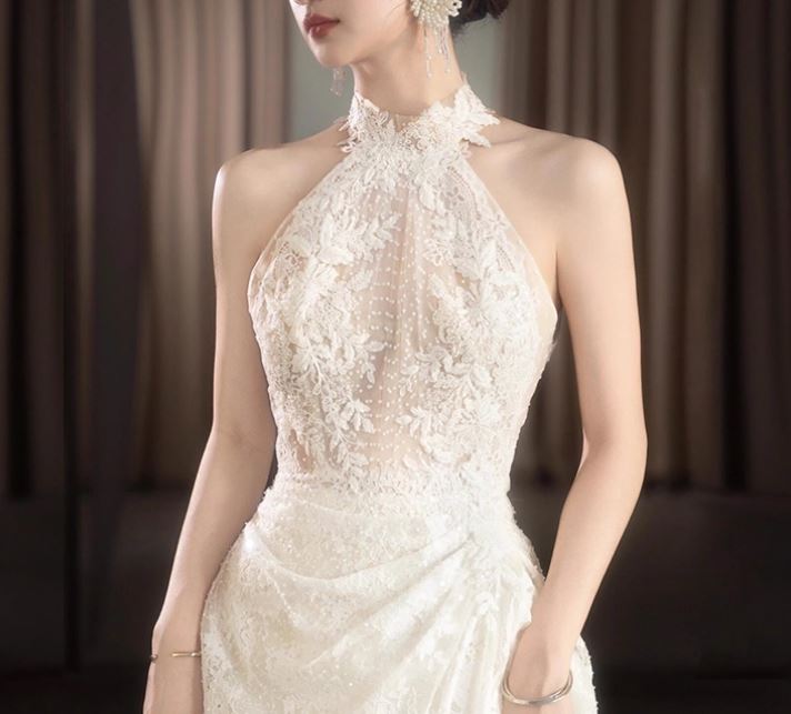 웨딩촬영드레스 레이스 홀터넥 셀프웨딩 본식 신부 드레스 - 상세 이미지 2