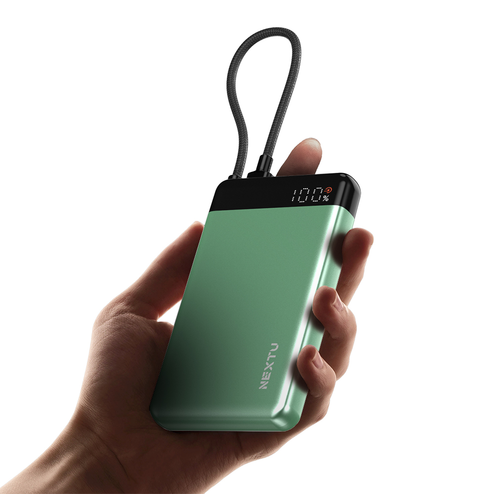 넥스트유 보우반 10,000mAh C타입 케이블 일체형 빌트인 보조배터리 10000mAh, 그린 - 상품 이미지