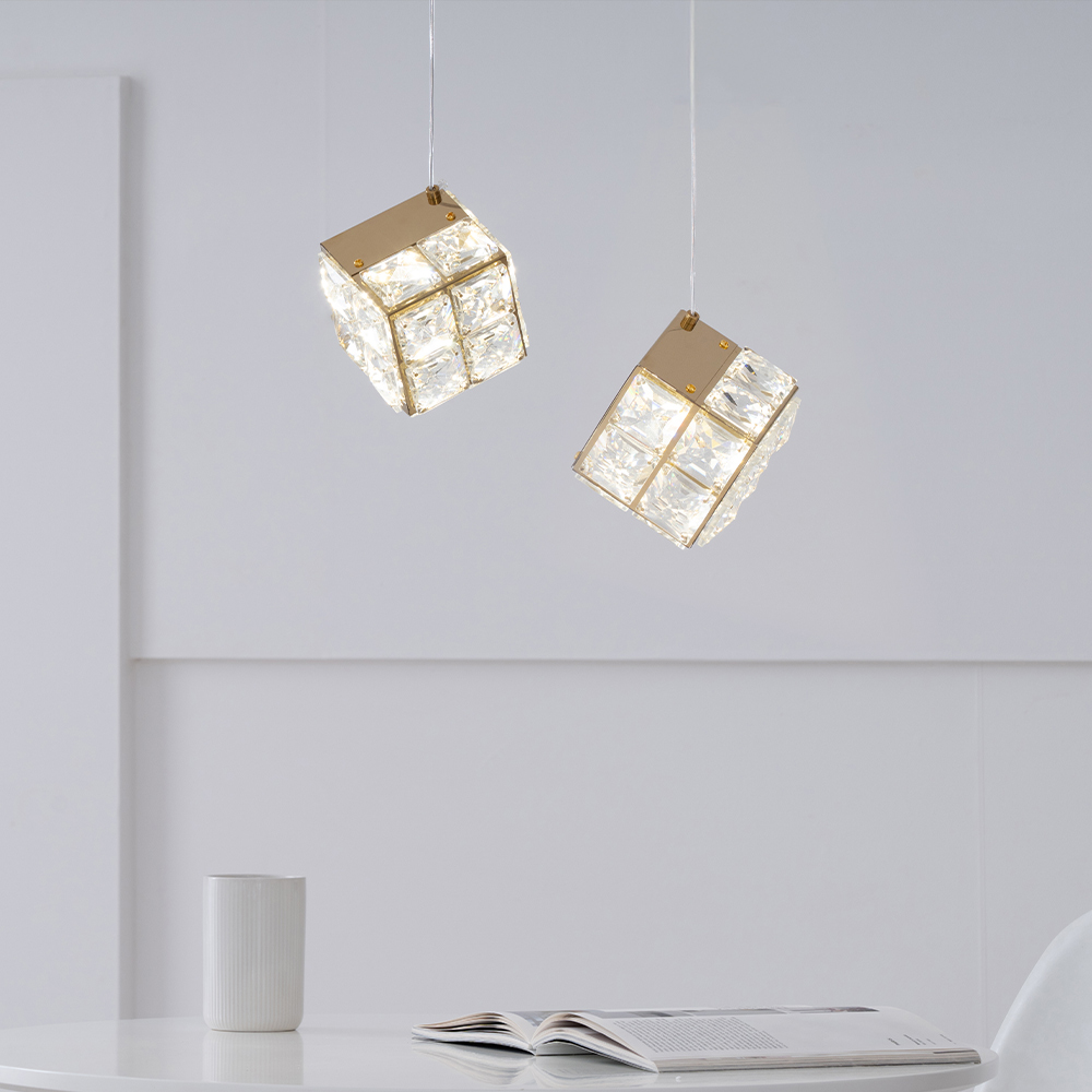 LED 식탁등 주방 인테리어 크리스탈 큐브 2등 펜던트 조명 20W