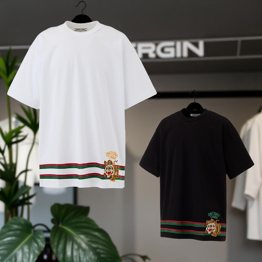 오니츠카타이거 자수 그래픽 반팔 티셔츠 남성 2183B377 WHITE XL - 상품 이미지