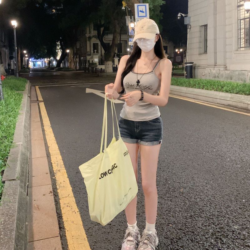 여자 여름 페이크 레이어드 레터링 나시 민소매 골지 슬림핏 크롭 데일리 캐주얼룩 BJ02132 - 상세 이미지 4