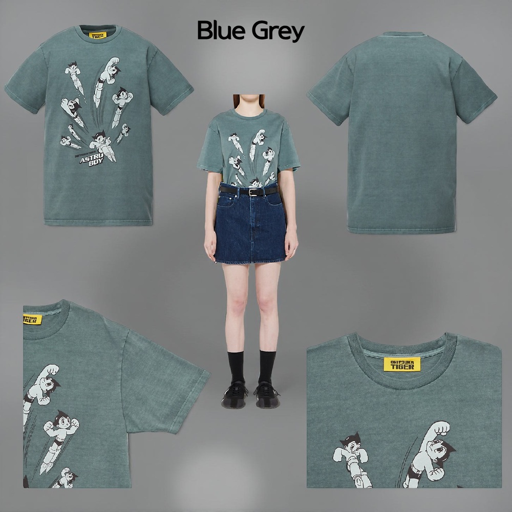 오니츠카타이거 아톰 워시드 그래픽 반팔 티셔츠 남성 2183B516 BlueGrey M - 상세 이미지 4