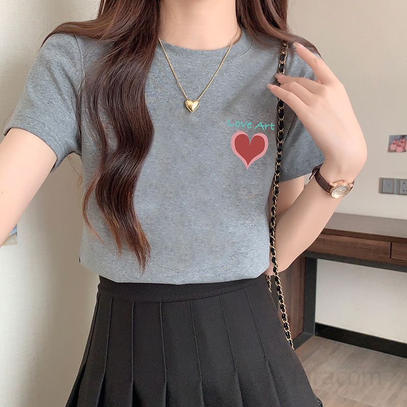 여자 여름 슬림핏 라운드넥 유니크 프린팅 반팔 티셔츠 베이직 데일리 여성티 면스판 기본 T001 - 상세 이미지 3