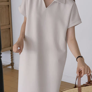 시원한 쿨링 면 스판 맥시 카라 반팔 원피스 냉장고 여성 여름 롱 원피스... 착용 후기 | 사이즈/핏 총정리 - 상품 이미지 2