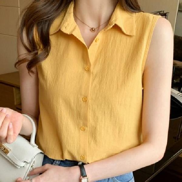 여름 린넨 민소매 셔츠 나시 정장 오피스룩 bying24 오렌지 레드 사이즈 S - 상세 이미지 4