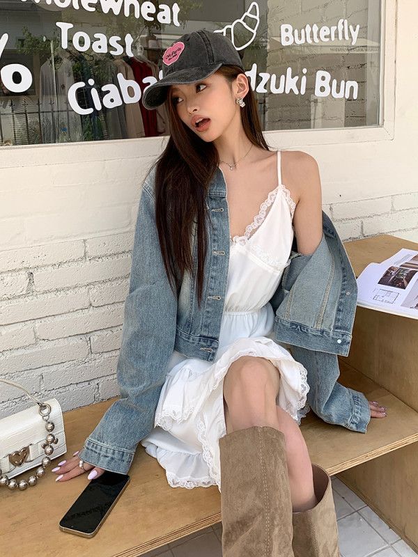 여자 빈티지 워싱 데님 자켓 크롭 기장 루즈핏 긴팔 청자켓 봄 가을 간절기 아우터 데일리룩 숏자켓 4841 - 상세 이미지 4