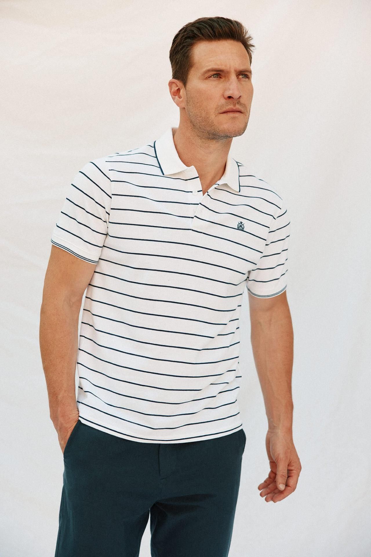 꼬르떼피엘 스트라이프 반팔 폴로 셔츠 5582081 BLANCO