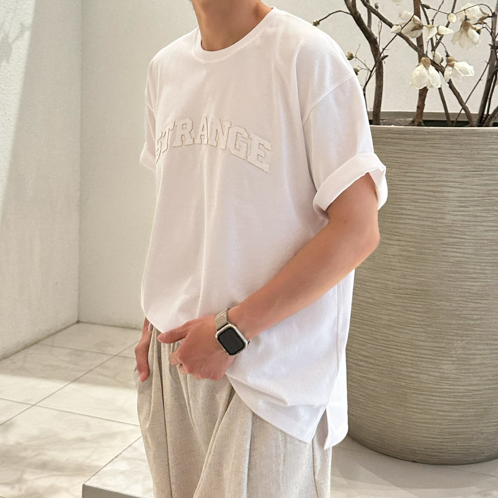 남자 반팔티 자수 레터링 여름 티셔츠 남자 오버핏반팔 - 상품 이미지