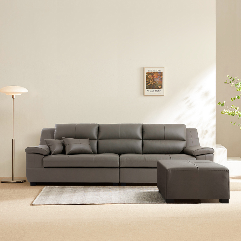 동서가구 천연 면피가죽 테라 소파 스툴포함, 그레이, 4인용