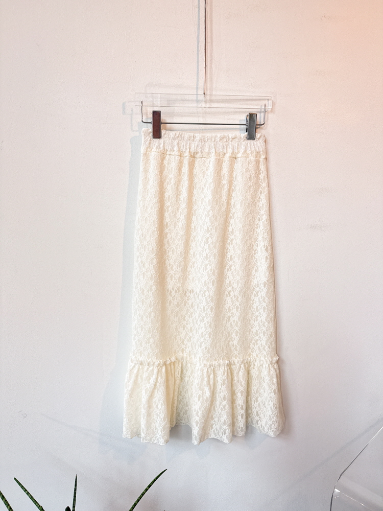 스판 레이스 프릴 머메이드 롱 스커트