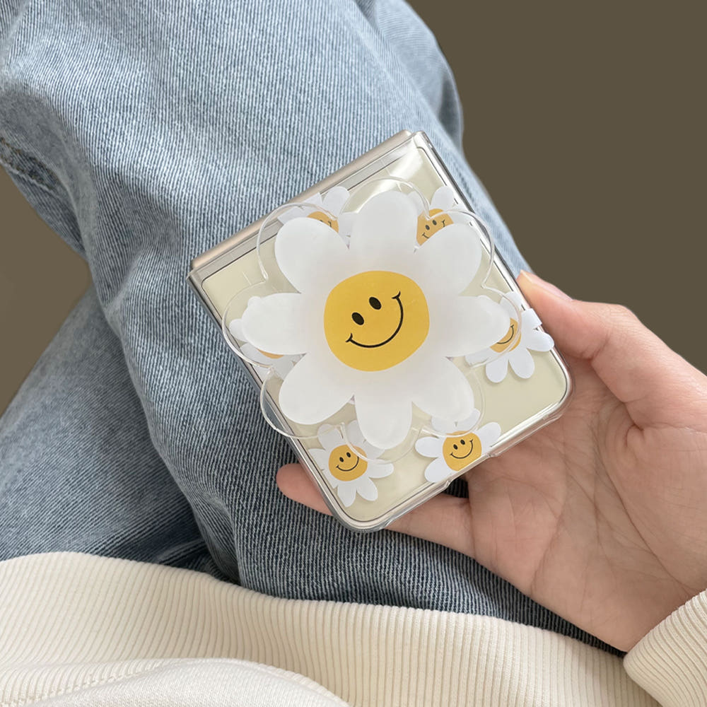 Z플립 그립톡 케이스 SET 스마일 꽃 패턴 투명, 갤럭시Z 플립7