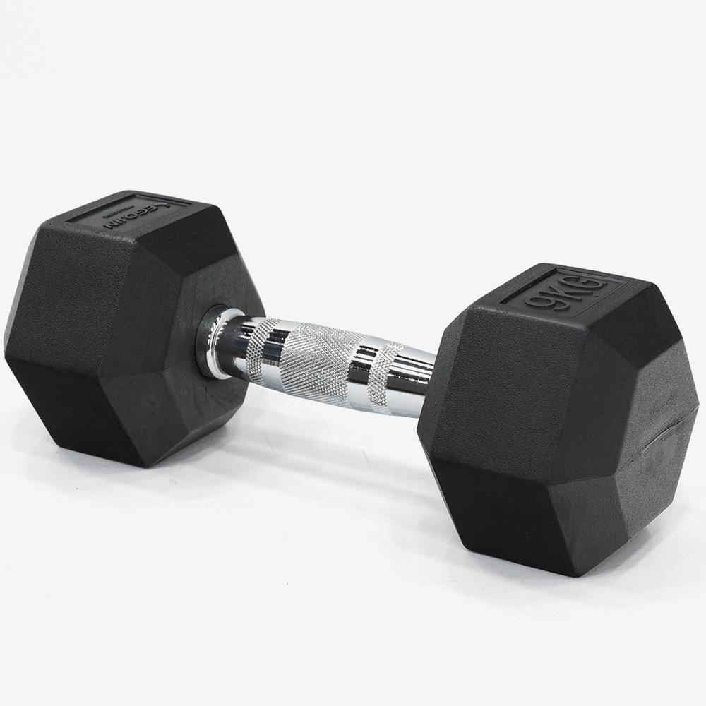 이고진 고무 육각 아령 덤벨 홈트레이닝 헬스장 크로스핏 근력 운동 9kg, 1개 - 상품 이미지
