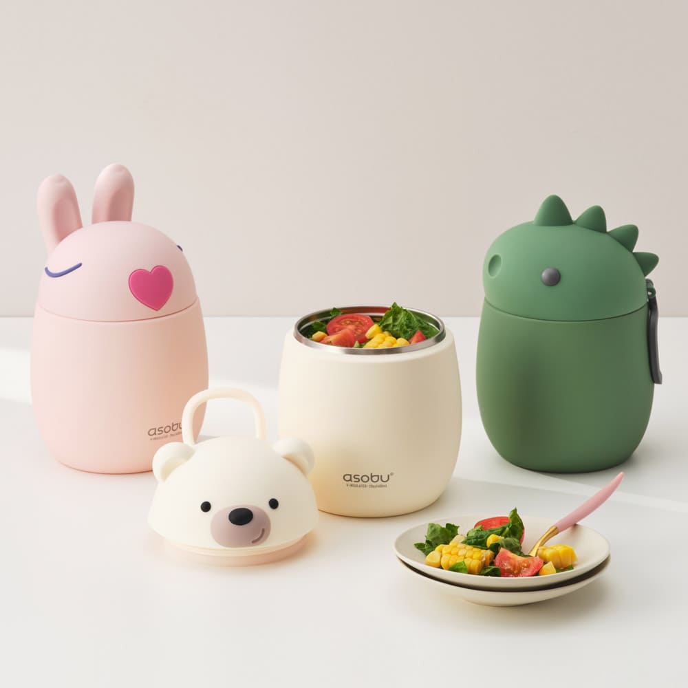 아소부 캐릭터 베스티 푸드 컨테이너 600ml (3 types) 스텐 진공밀폐 보온보냉 - 메인 이미지