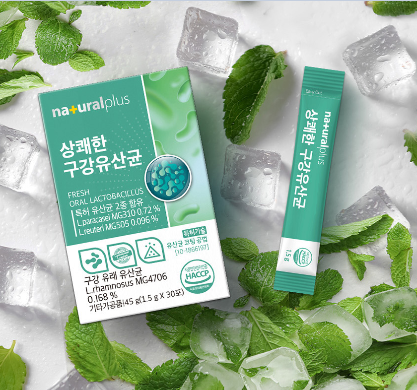 구강유산균 내츄럴 플러스 상쾌한 1.5g x 30포 애플 민트향 자일리톨 함유 - 상품 이미지
