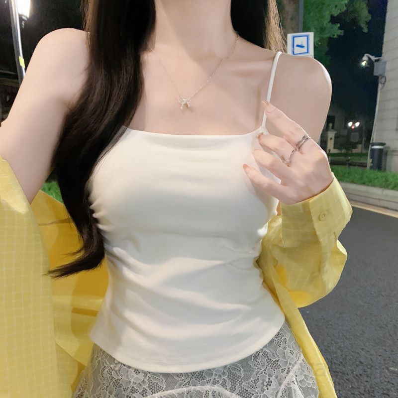 여자 여름 스퀘어넥 셔링 끈나시 뷔스티에 슬림핏 쫀쫀한 면스판 이너 데일리 캐주얼 Y2K 바캉스룩 B01299 - 상세 이미지 2