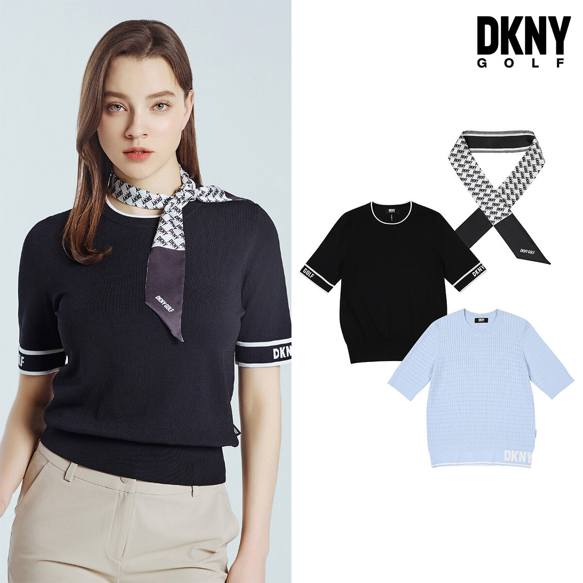 DKNY GOLF 여성 반팔 니트 2종 + 스카프 - 메인 이미지