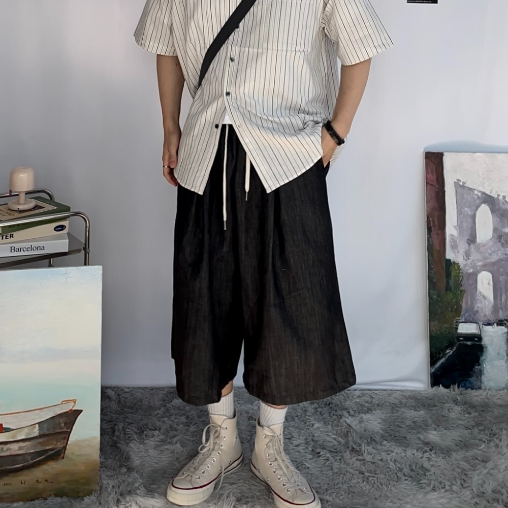 7부 버뮤다 데님 팬츠 원턱 남자 청반바지 (2colors) - 상세 이미지 3