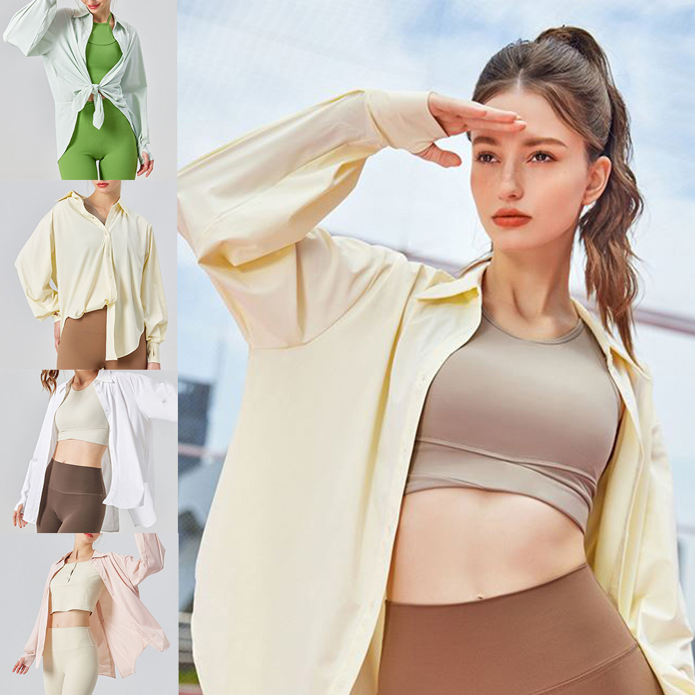 여성 쁘띠 래쉬가드 바캉스 여자 패션 커버업 카라넥 셔츠 - 상품 이미지