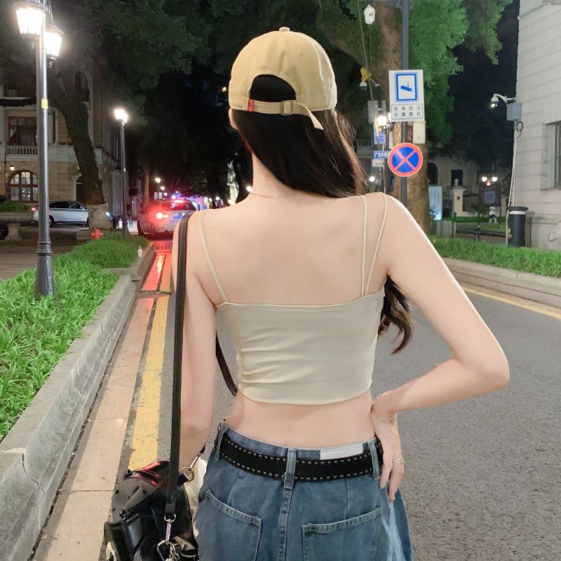 여자 여름 Y2K 더블스트랩 스퀘어넥 크롭 브라탑 끈나시 쫀쫀한 슬림핏 바캉스룩 클럽룩 이너 B0887 - 상세 이미지 3