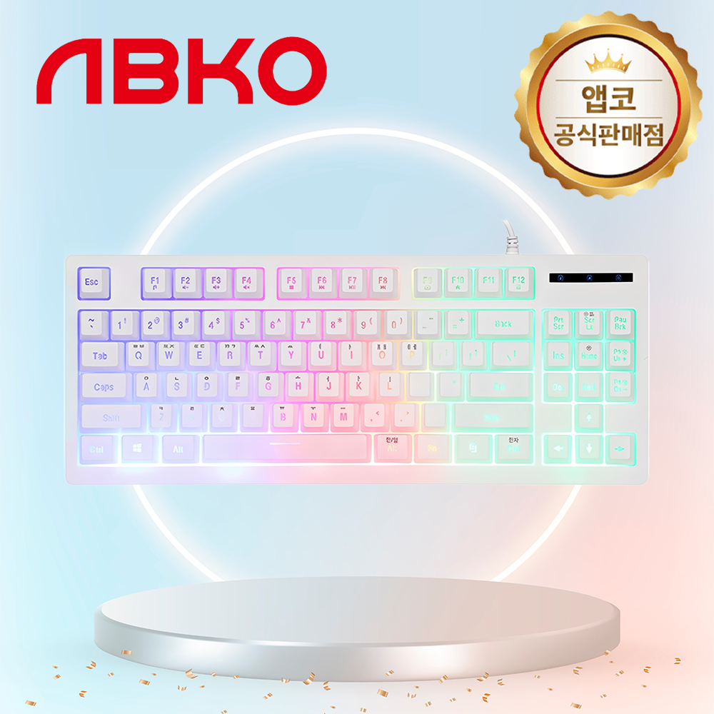 앱코 HACKER K150 텐키리스 레인보우 LED 게이밍 키보드 화이트, 멤브레인
