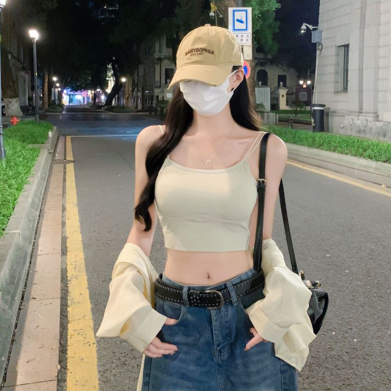 여자 여름 Y2K 더블스트랩 스퀘어넥 크롭 브라탑 끈나시 쫀쫀한 슬림핏 바캉스룩 클럽룩 이너 B0887 - 상세 이미지 5