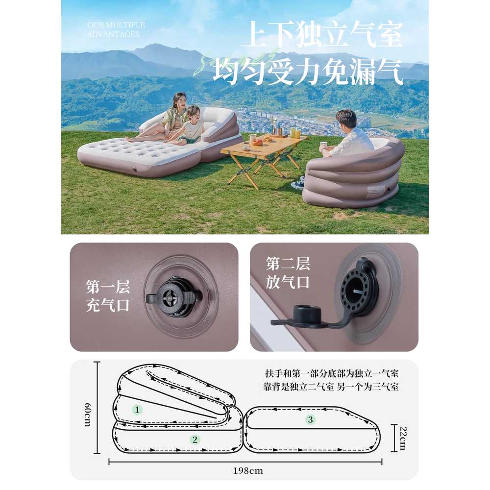 전동 팽창 에어소파 자동 공기 쿠션 휴식 릴렉스 플로킹 소파베드+펌프 - 상세 이미지 5