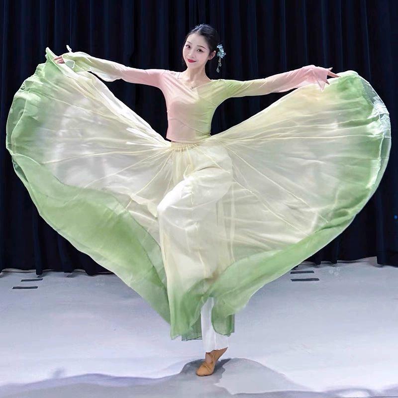 워십복 고전 무용 한국무용 무용복 720도 풀치마 상하세트 요정 화이트 드레스+720도 풀스커트 - 상품 이미지
