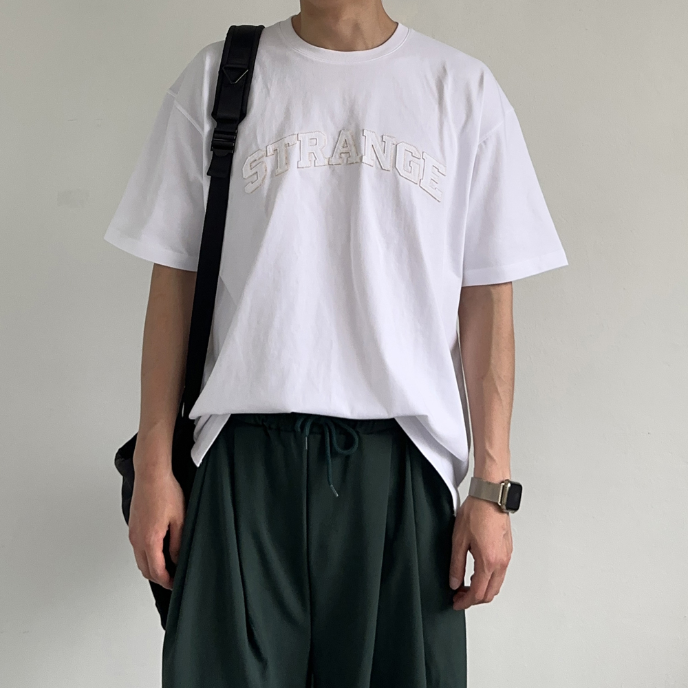 남자 반팔티 자수 레터링 여름 티셔츠 남자 오버핏반팔 - 상세 이미지 2