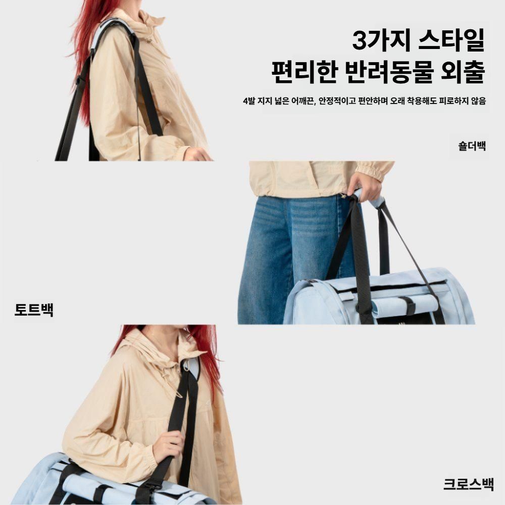 고양이가방 이동가방 강아지 이동장 반려동물 외출 슬링백 블루 L (42x28x28cm) - 상세 이미지 4