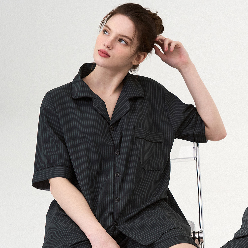 [슈퍼특가]도씨 실크핏 모던 반팔 반바지 파자마 세트 커플잠옷 여름 홈웨어