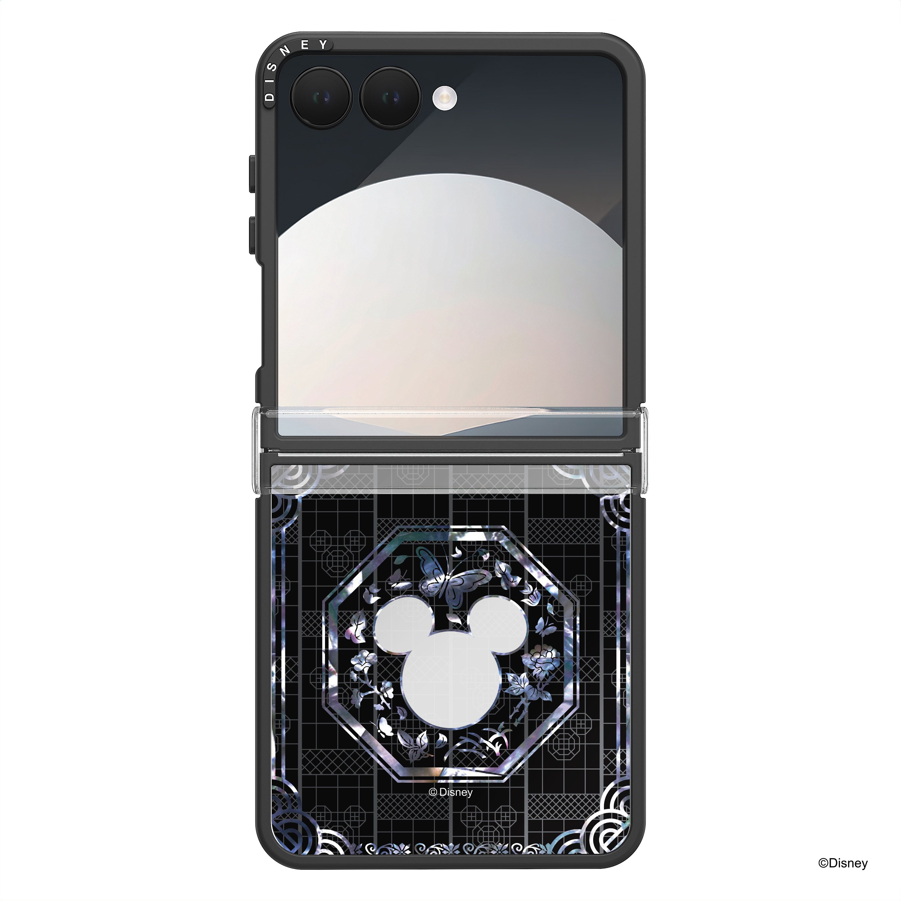 갤럭시 Z플립7 미러 디자인 거울 범퍼 디즈니 나전칠기 케이스 꽃과나비 미키마우스