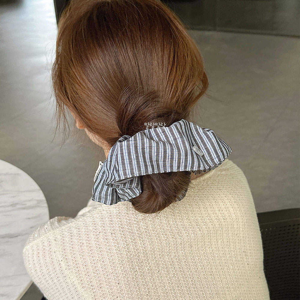 블루 스트라이프 곱창끈 풍성한 곱창밴드 로우번머리끈 스크런치 이미지 8