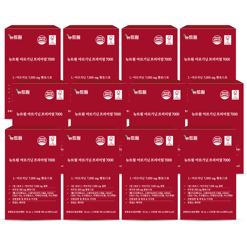 뉴트원 아르기닌 프리미엄 L 7000mg 아르지닌 타우린 아연 15포, 12개