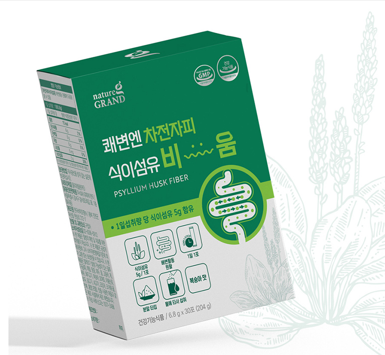 네이처그랜드 쾌변엔 차전자피 식이섬유 비움 6.8g x 30포 배변 활동 가루 보충제 - 상품 이미지