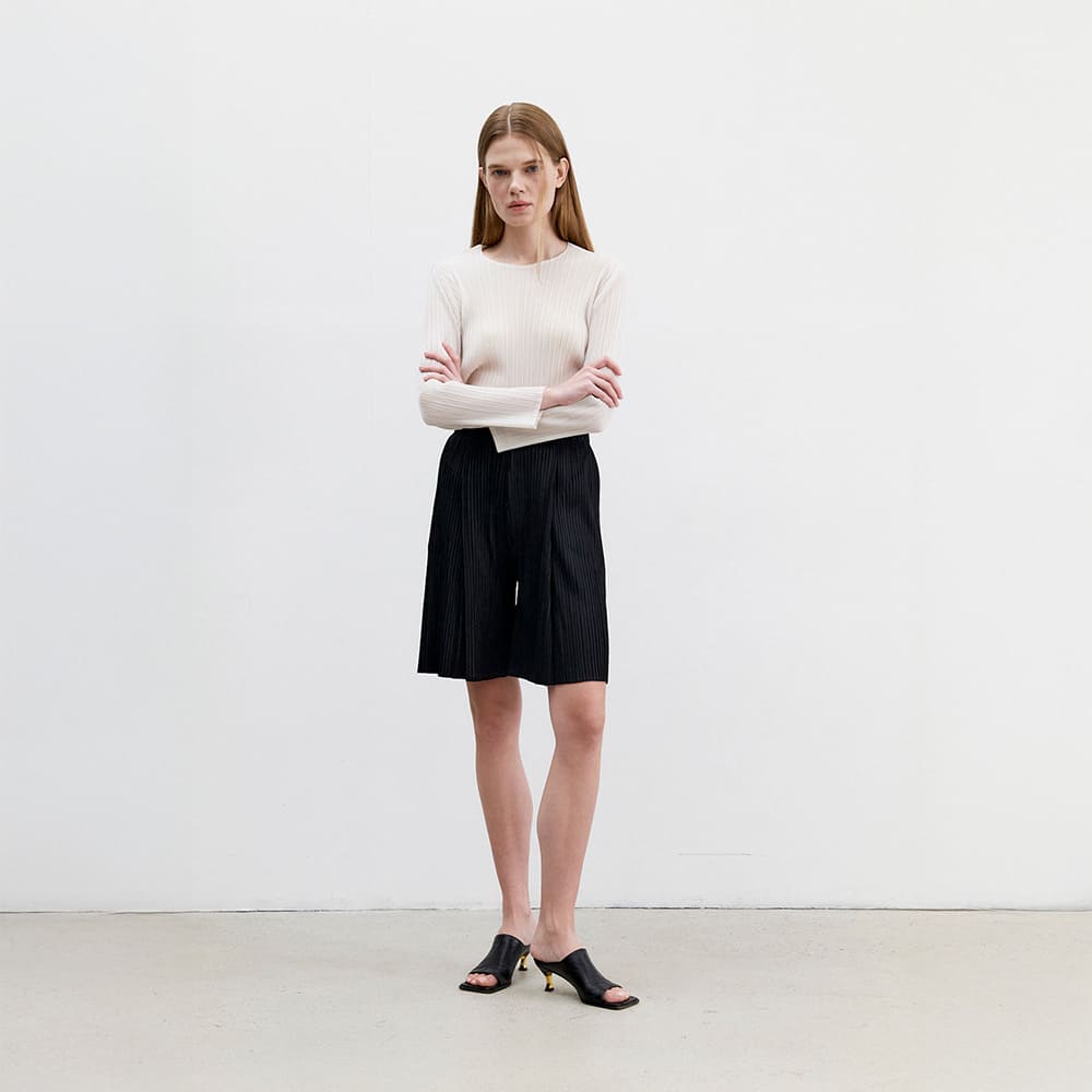 몽플리쎄 여성 턱 플레어 플리츠 큐롯 반바지 (4colors) 주름옷 주름바지 플리츠반바지 - 상품 이미지