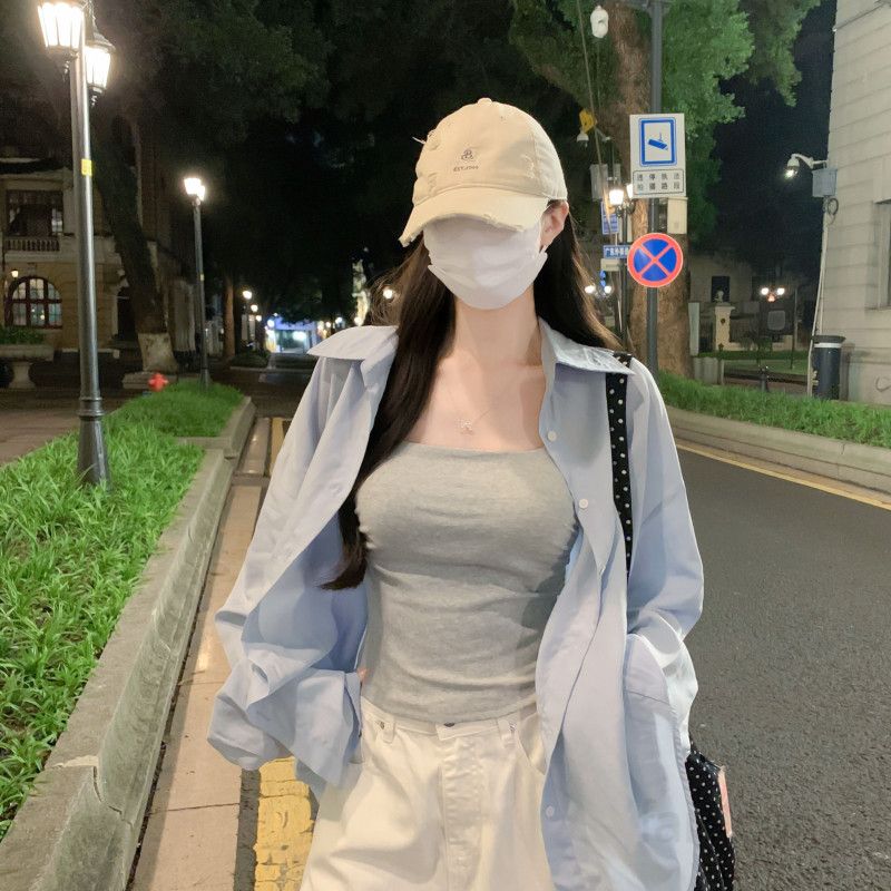 여자 여름 스퀘어넥 셔링 끈나시 뷔스티에 슬림핏 쫀쫀한 면스판 이너 데일리 캐주얼 Y2K 바캉스룩 B01299 - 상세 이미지 4