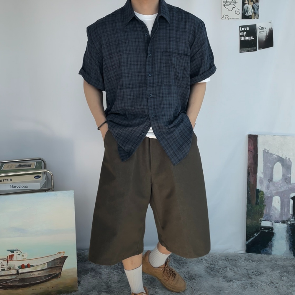 반팔 체크 셔츠 남자 여름 시스루 루즈핏 남방 이미지 7