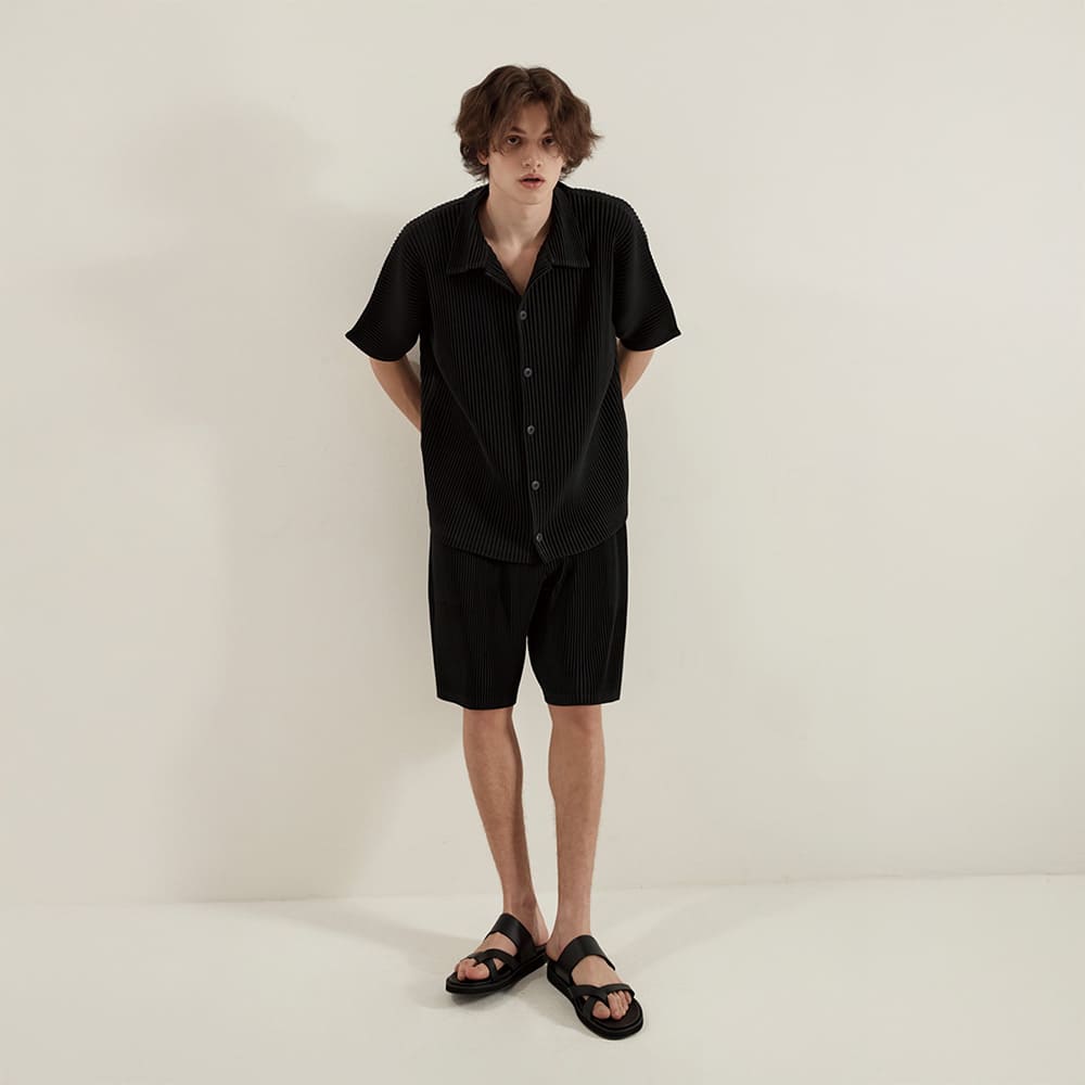 몽플리쎄 공용 플리츠 밴디드 쇼츠 (3colors) 주름옷 주름바지 플리츠반바지 - 상세 이미지 2