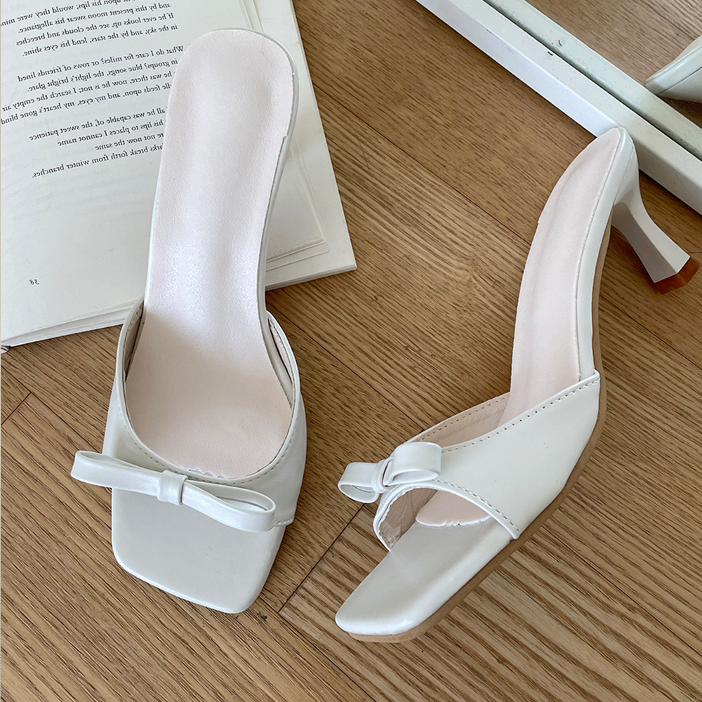 리본 스트랩 뮬 슬리퍼 힐 구두