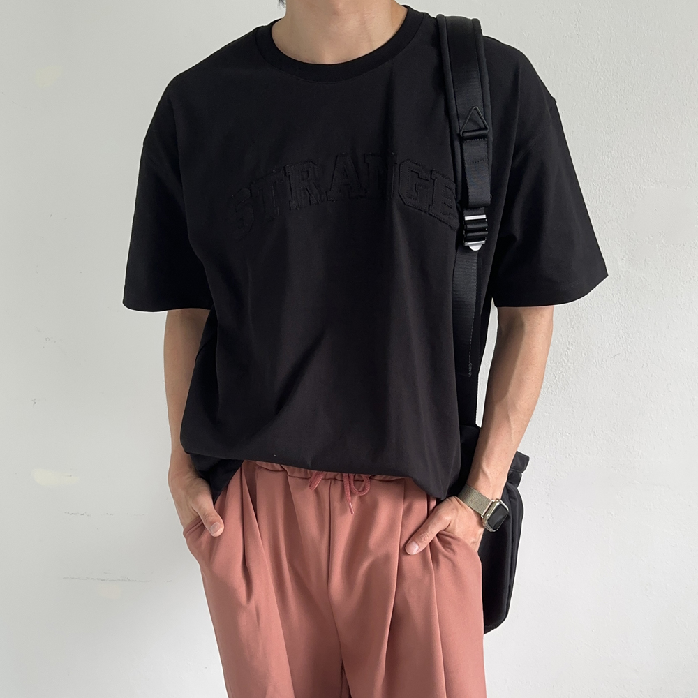 남자 반팔티 자수 레터링 여름 티셔츠 남자 오버핏반팔 - 상세 이미지 3